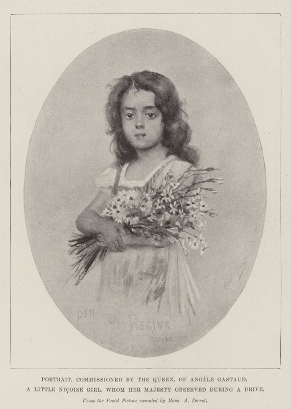 Portret na zamówienie królowej Angele Gastaud, małej nicejskiej dziewczynki, którą Jej Wysokość obserwowała podczas jazdy (lito) autorstwa English School