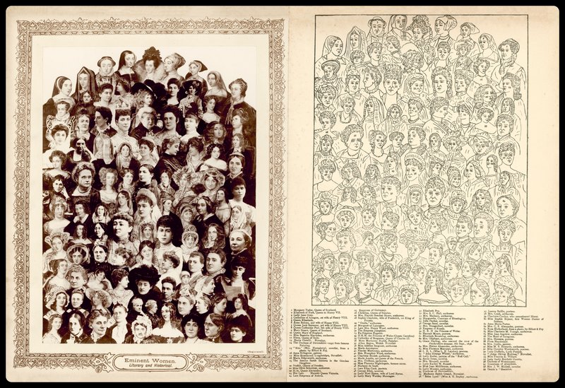 Montaż portretów, ok. 1910 r: Wybitne kobiety, literackie i historyczne (litografia) autorstwa English School