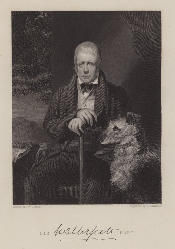 Portret Sir Waltera Scotta, z psem (rycina) autorstwa English School