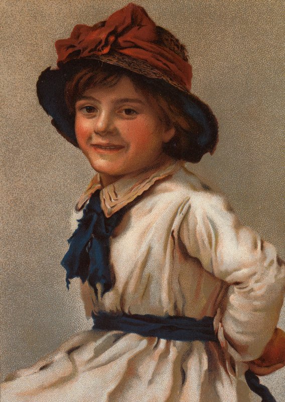 Portret młodej dziewczyny w kapeluszu (chromolitho) autorstwa English School