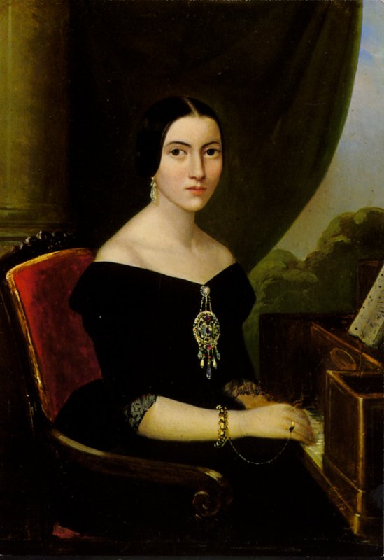 Portret młodej kobiety grającej na pianinie autorstwa English School