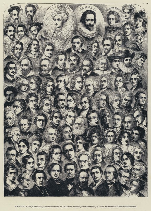 Portrety władców, współczesnych, biografów, redaktorów, komentatorów, graczy i ilustratorów Szekspira (grafika) autorstwa English School
