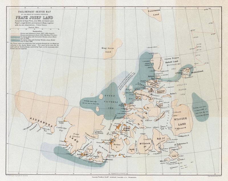 Wstępna mapa szkicowa grupy wysp znanej jako Franz Josef Land autorstwa English School