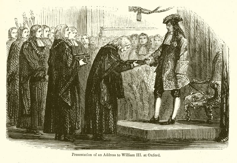 Przedstawienie przemówienia do Wilhelma III. w Oksfordzie autorstwa English School
