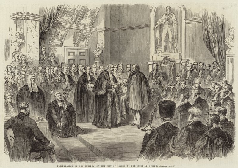 Prezentacja wolności City of London Garibaldiemu w Guildhall autorstwa English School