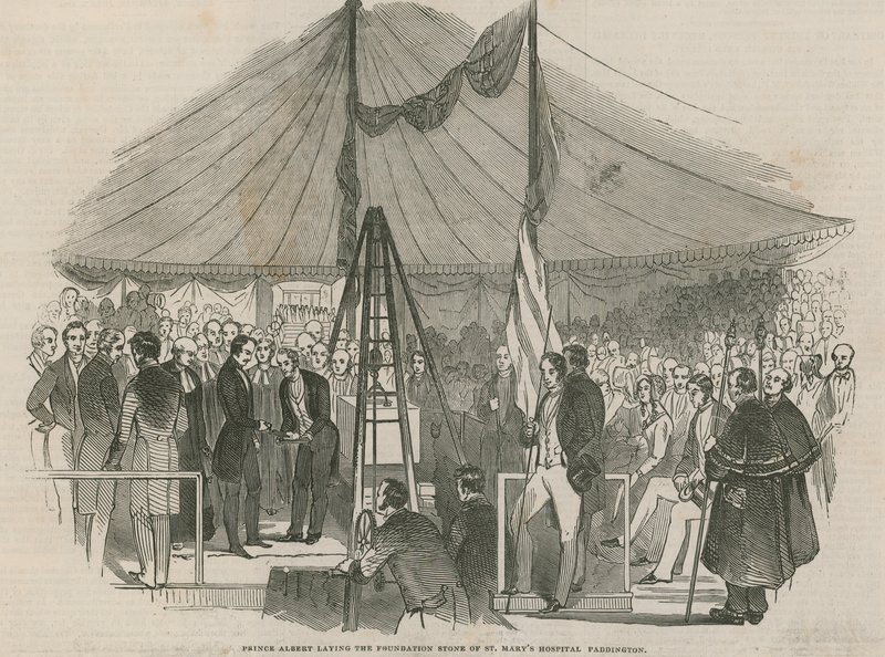Książę Albert kładzie kamień węgielny pod szpital St Marys w Paddington autorstwa English School