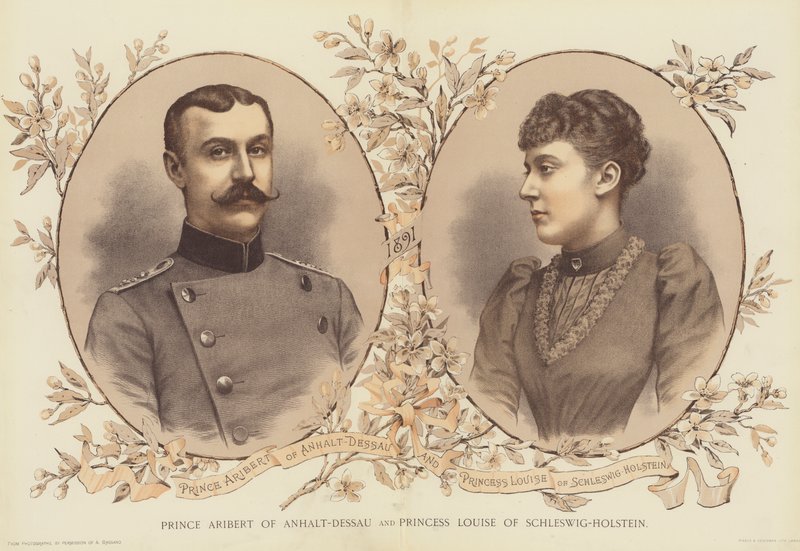 Książę Aribert z Anhalt-Dessau i księżniczka Ludwika Szlezwiku-Holsztynu (chromolitho) autorstwa English School