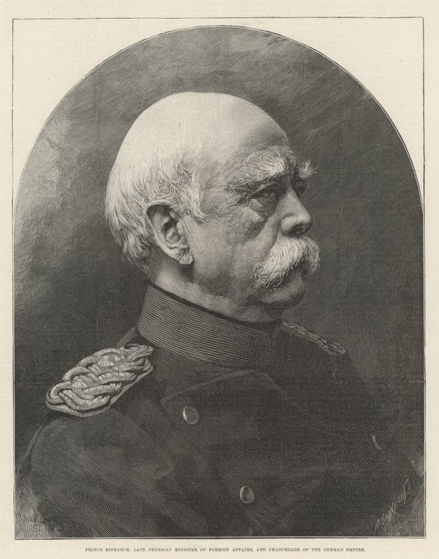 Książę Bismarck, późny pruski minister spraw zagranicznych i kanclerz Cesarstwa Niemieckiego (grafika) autorstwa English School