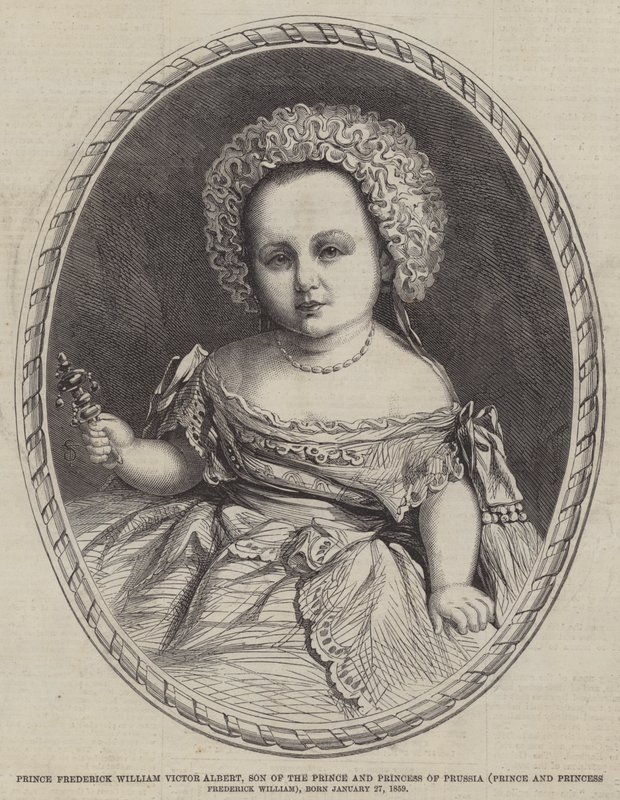Książę Fryderyk Wilhelm Wiktor Albert, syn księcia i księżnej pruskiej (książę i księżna Fryderyk Wilhelm), urodzony 27 stycznia 1859 (grawerowanie) autorstwa English School