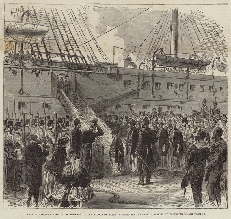 Książę Tokugawa Minbutaiho odwiedzający Serapis w Portsmouth autorstwa English School