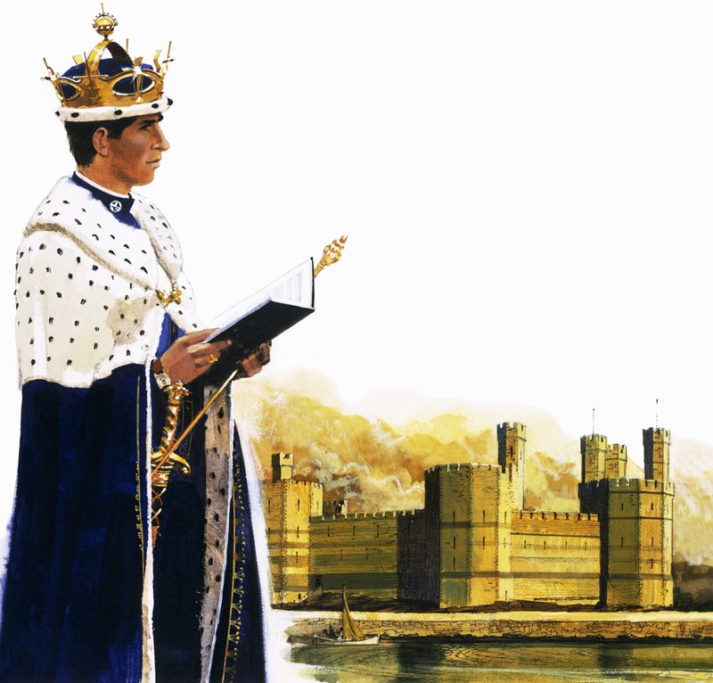 Książę Walii przed zamkiem Caernarvon autorstwa English School