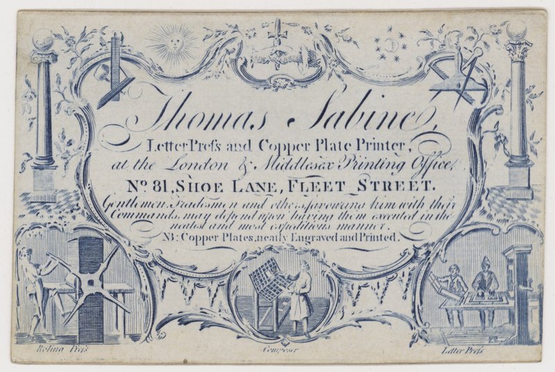 Drukarz, Thomas Sabine, karta handlowa autorstwa English School