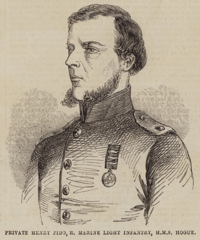 Szeregowy Henry Fido, Royal Marine Light Infantry, HMS Hogue (grawerowanie) autorstwa English School