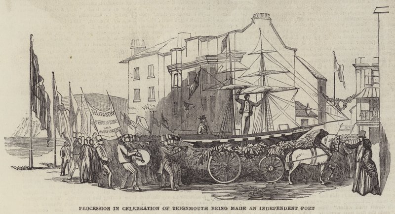 Procesja w obchodach Teignmouth staje się niezależnym portem (rycina) autorstwa English School