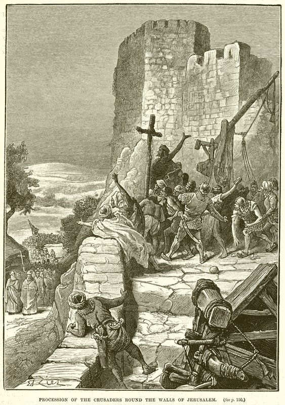Procesja krzyżowców wokół murów Jerozolimy autorstwa English School