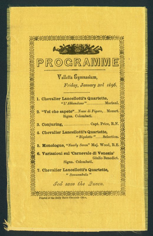 Program dla Gimnazjum w Valletcie, 3 stycznia 1896 (druk) autorstwa English School