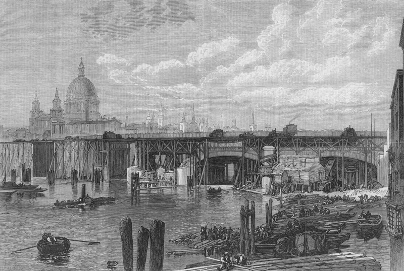 Postępy w budowie nowego Blackfriars Bridge autorstwa English School