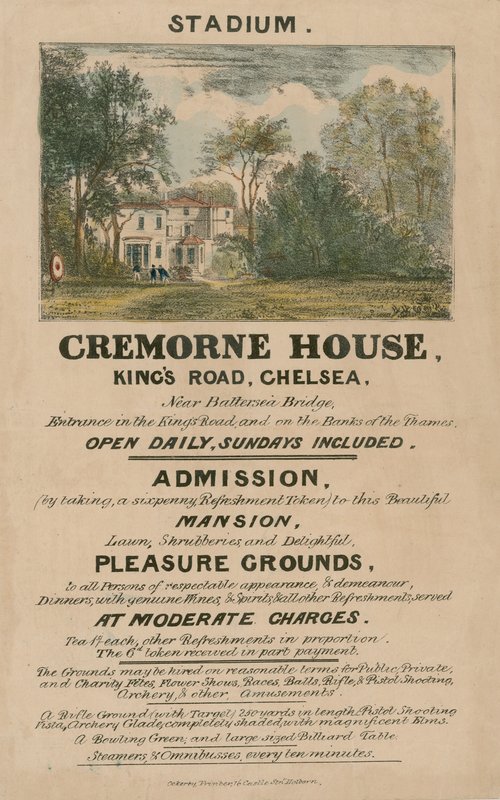 Ulotka promocyjna dla stadionu, Cremorne House, Kings Road, Chelsea, Londyn autorstwa English School