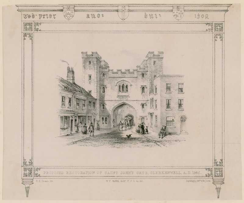 Proponowana renowacja Bramy Świętego Jana, Clerkenwell, 1845 autorstwa English School