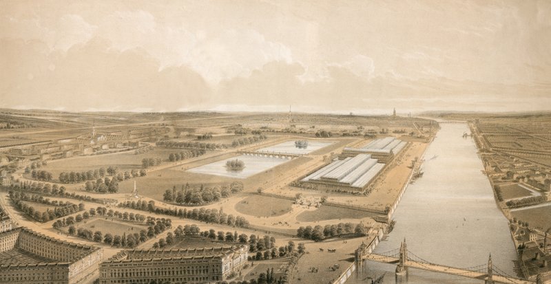 Proponowane miejsce dla Crystal Palace w Battersea Park autorstwa English School
