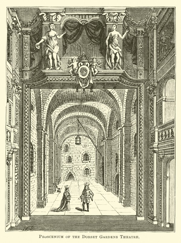 Proscenium Teatru Dorset Gardens autorstwa English School