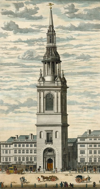 Perspektywa Bow Church i Steeple w Cheapside w Londynie autorstwa English School