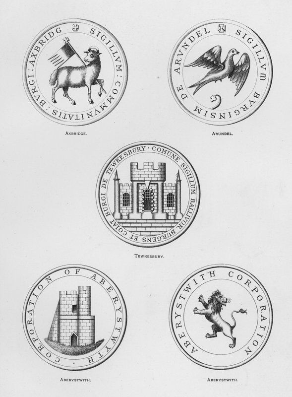Broń publiczna: Axbridge; Arundel; Tewkesbury; Aberystwith (grawerowanie) autorstwa English School