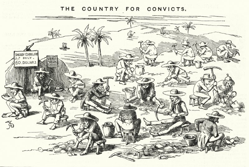 Punch cartoon: California, The Country for Convicts (grawerowanie) autorstwa English School