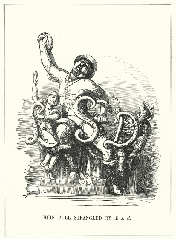 Punch cartoon: Anglia uduszona przez podatki (grawerowanie) autorstwa English School