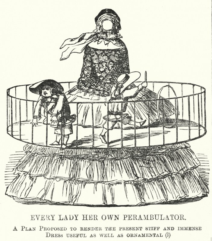 Punch cartoon: Every Lady Her Own Perambulator - moda na damskie spódnice z obręczą (grawerowanie) autorstwa English School