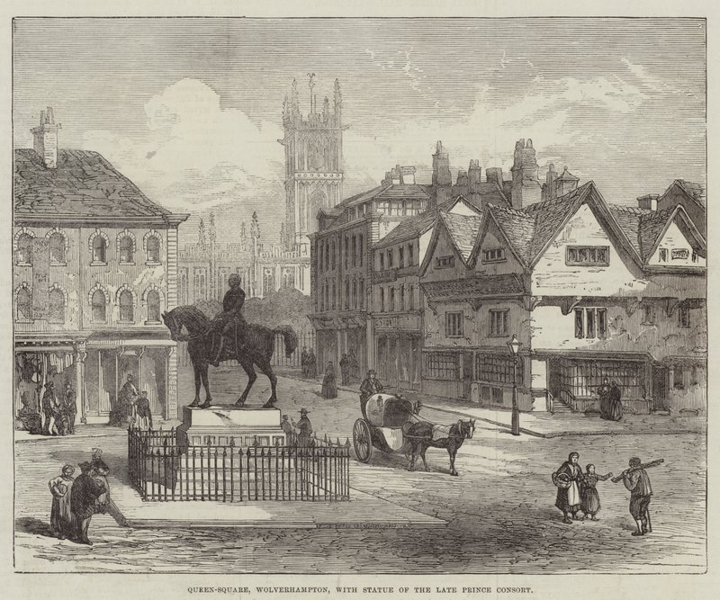 Queen-Square, Wolverhampton, z posągiem zmarłego księcia małżonka (rycina) autorstwa English School