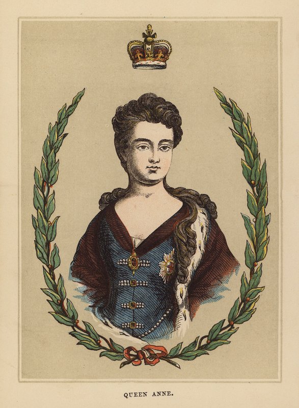 Królowa Anna (kolorowy grawerunek) autorstwa English School