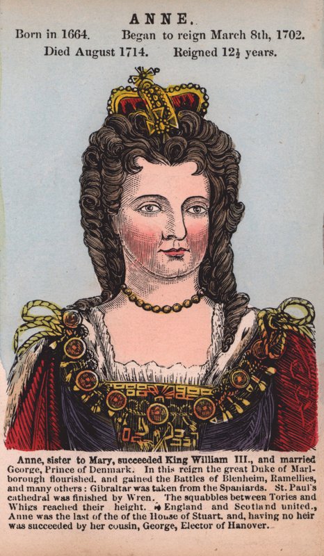 Queen Anne (kolorowy grawerunek) autorstwa English School
