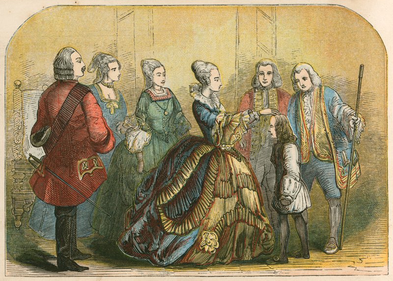 Królowa Anna dotykająca dr Johnsona, gdy był chłopcem, by wyleczyć go ze skrofuły autorstwa English School