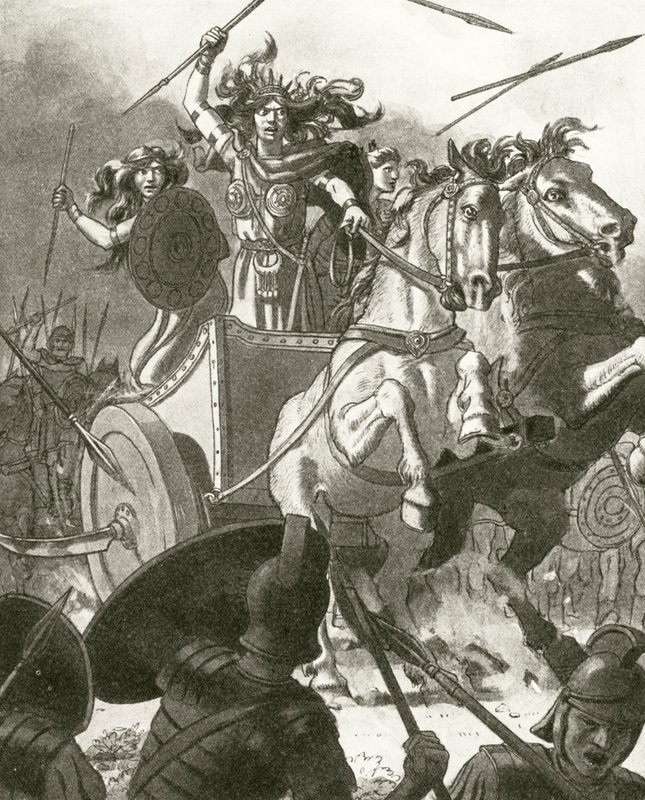 Królowa Boadicea w swoim rydwanie (lito) autorstwa English School
