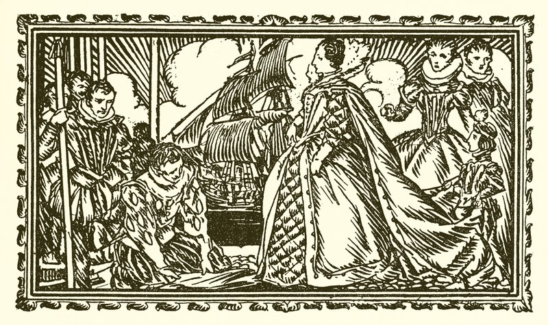 Królowa Elżbieta I i Sir Walter Raleigh autorstwa English School
