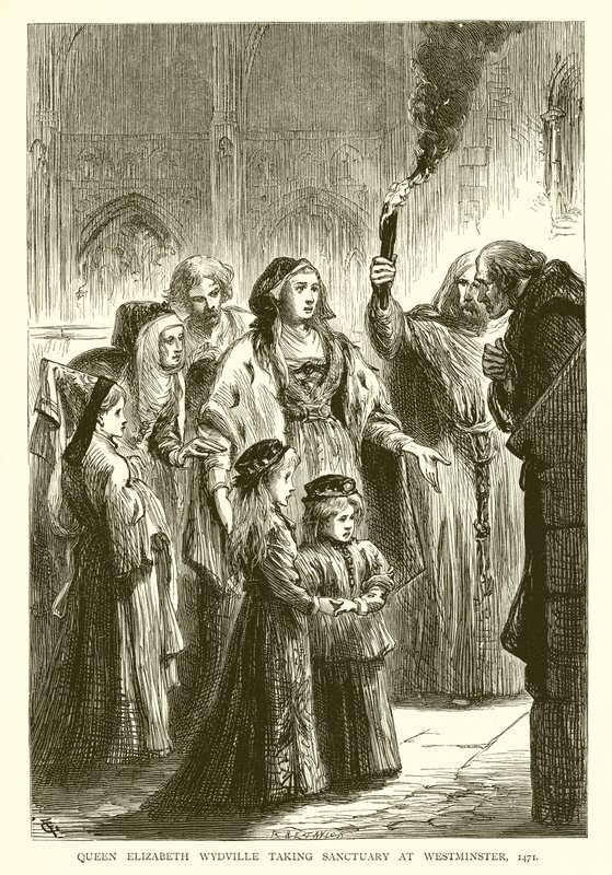 Królowa Elżbieta Wydville przyjmująca Sanktuarium w Westminster, 1471 autorstwa English School