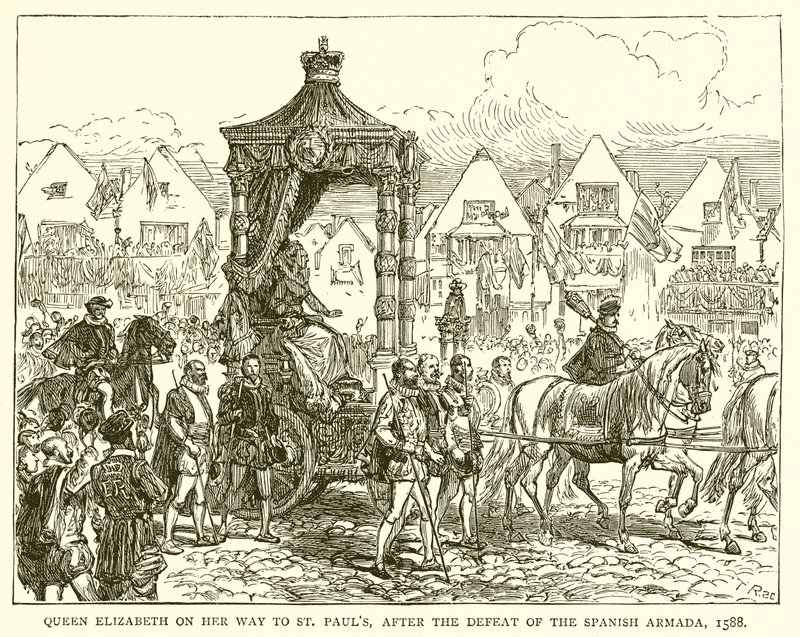 Królowa Elżbieta w drodze do St. Pauls, po klęsce hiszpańskiej Armady, 1588 autorstwa English School