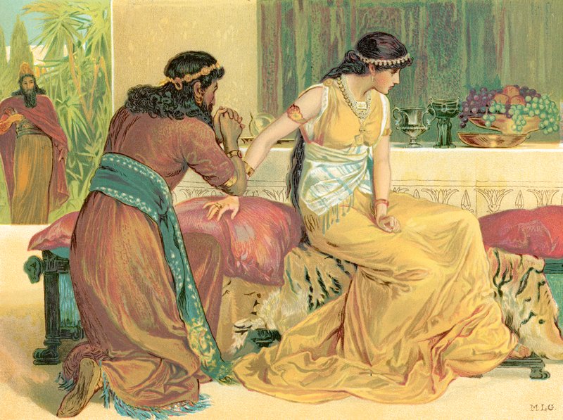 Królowa Estera i Haman autorstwa English School