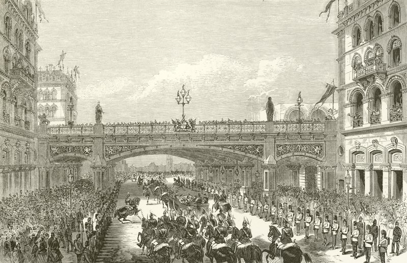 Królowa Wiktoria otwiera wiadukt Holborn, 1869 autorstwa English School