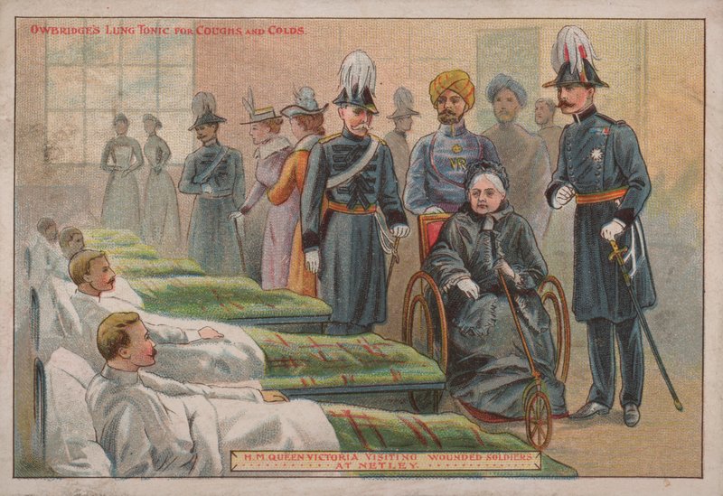 Królowa Wiktoria odwiedzająca rannych brytyjskich żołnierzy w szpitalu Netley w Hampshire, 1898 r autorstwa English School