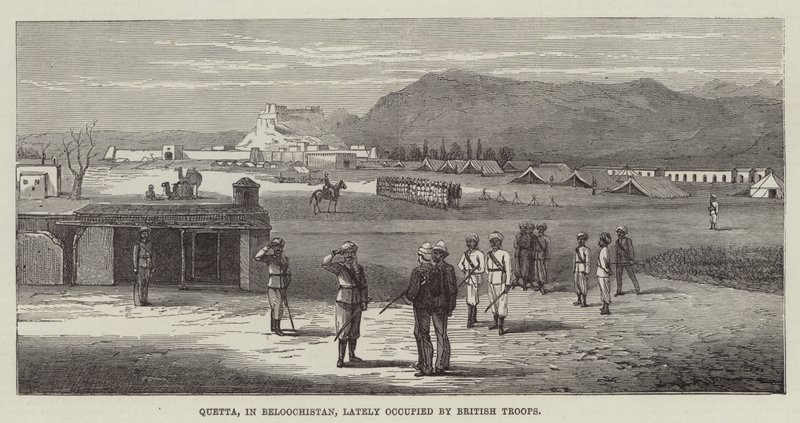 Quetta, w Beloochistanie, ostatnio zajęty przez wojska brytyjskie (rycina) autorstwa English School