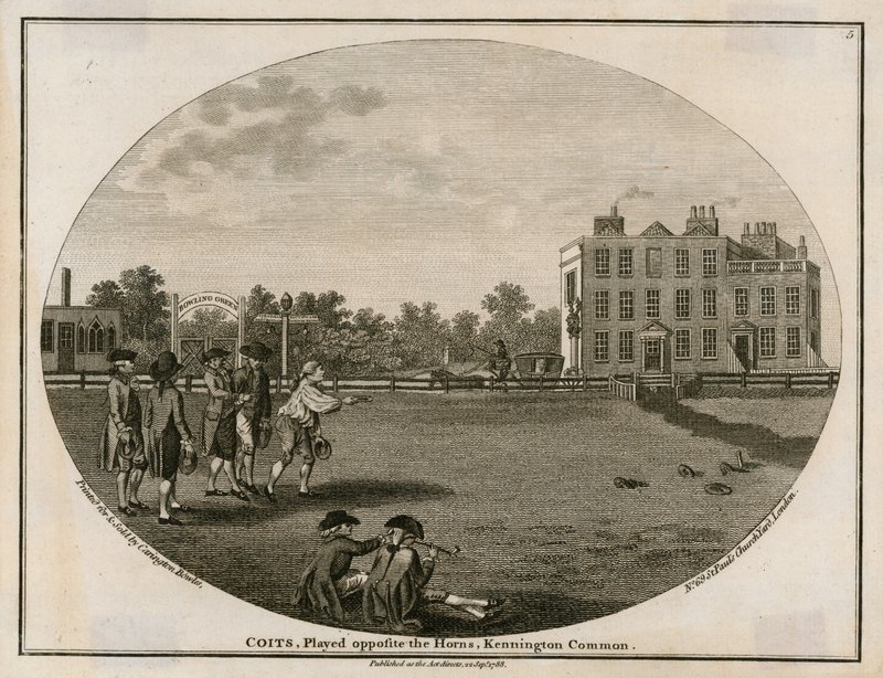 Quoits w 1788, grany u boku Horns, Kennington Common autorstwa English School
