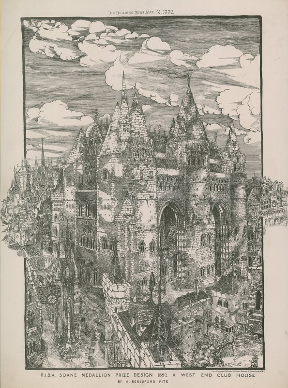 Projekt nagrody RIBA Soane Medallion 1882 - Dom klubowy na West Endzie autorstwa A Beresford Pite autorstwa English School