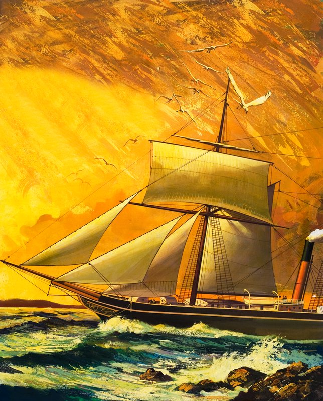 RMS Dane przybywa do Table Bay autorstwa English School