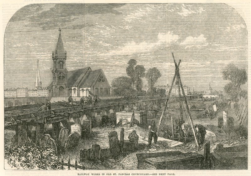 Prace kolejowe w Old St Pancras Churchyard w Londynie autorstwa English School
