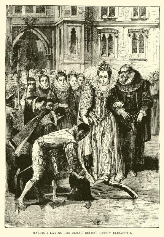 Raleigh kładzie płaszcz przed królową Elżbietą autorstwa English School