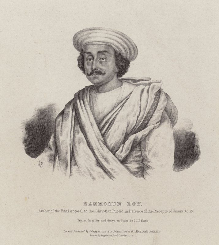 Ram Mohan Roy, indyjski filozof, reformator i założyciel ruchu Brahmo Sabha (litografia) autorstwa English School