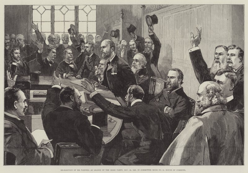 Ponowny wybór pana Parnella na przywódcę Partii Irlandzkiej, 25 listopada 1890, w sali komitetowej nr 15, Izba Gmin autorstwa English School