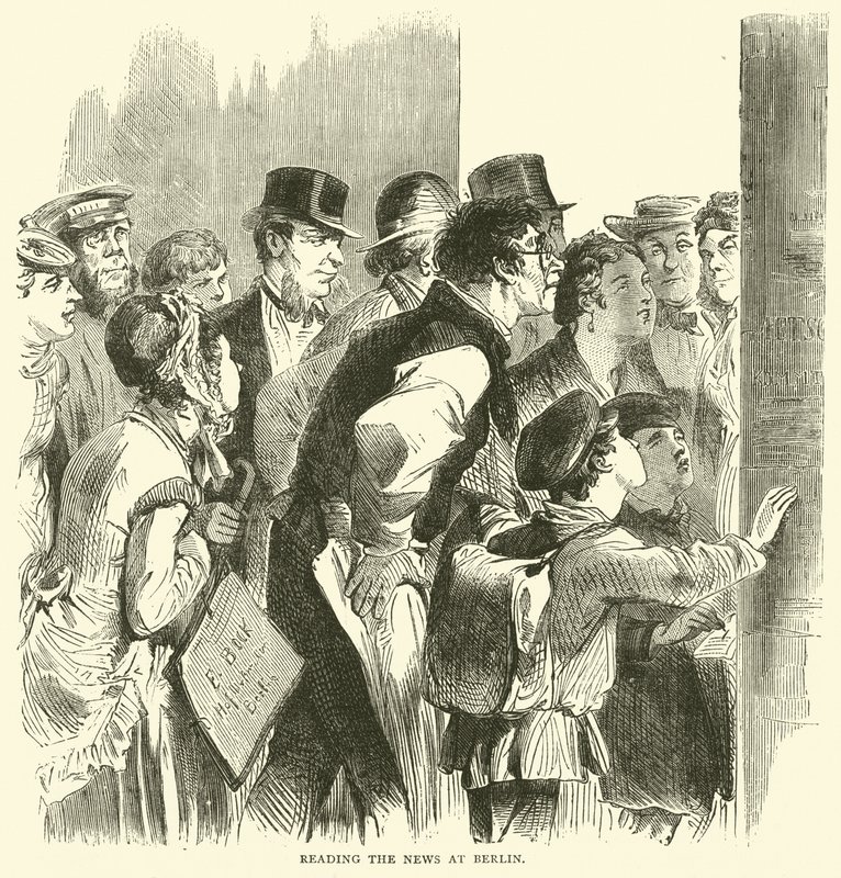 Czytanie wiadomości w Berlinie, listopad 1870 autorstwa English School